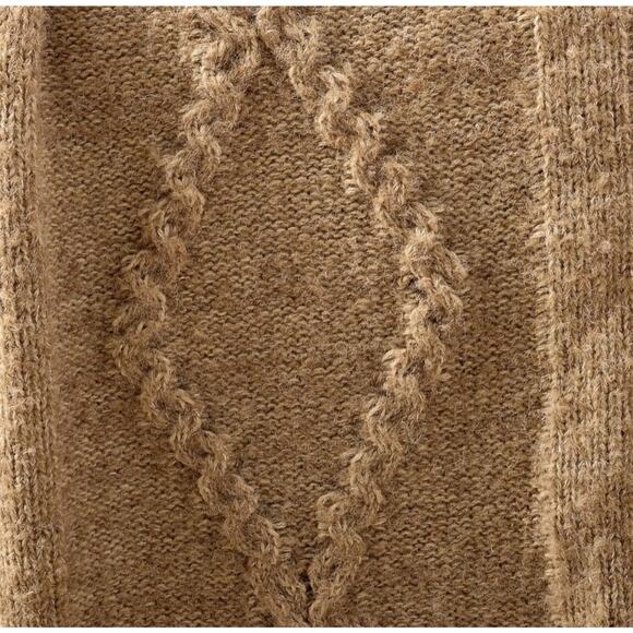 New Pottery Barn Diamond Cable Knit Throw Blanket, 50 x 60", Heathered Camel - Picture 2 of 3
